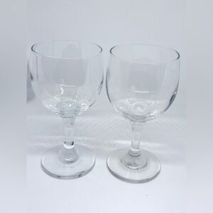 Vintage Clear Glass Wine Glasses Set of 2 Round Bowl Stemware Classic Barware